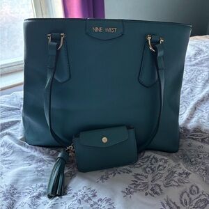 Nine West Teal Tote Bag with Pouch